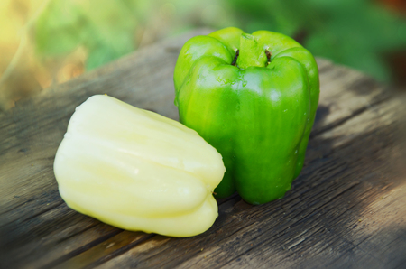 pepper bulgarian on a wooden background blurred background selective focusの写真素材