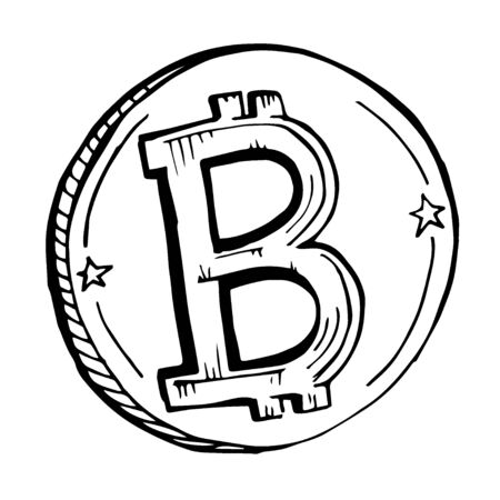 Doodle coin bitcoin drawn with a black outlineのイラスト素材