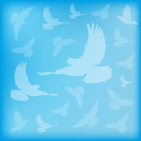 blue blurred background birds doves silhouettes of different sizesのイラスト素材