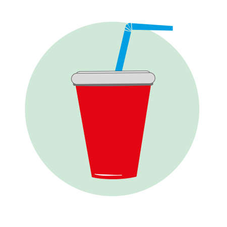 a glass of soda red with a blue tube in a circleのイラスト素材