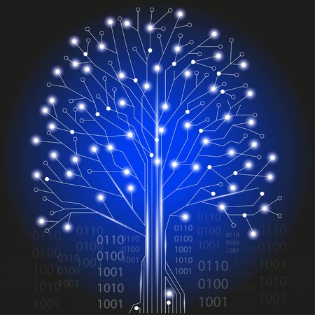 chip in the silhouette of a tree with a neon blue colorのイラスト素材