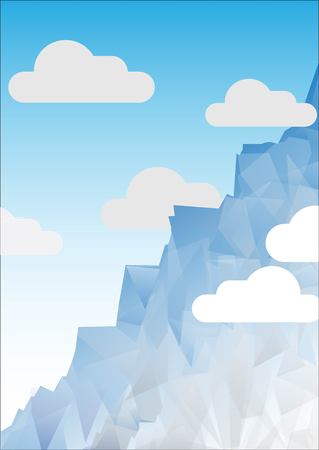 blue mountain of geometric shapes and clouds on a blue backgroundのイラスト素材