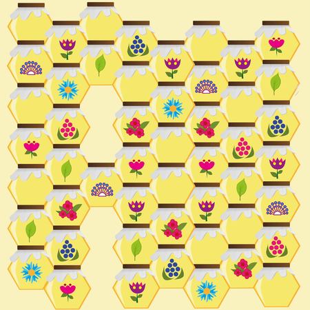 Honey honey in jars with labelsのイラスト素材