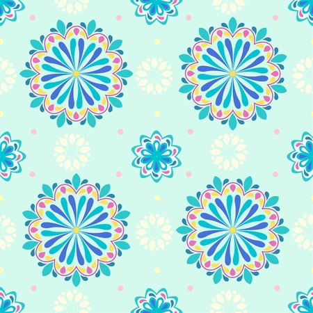 Beautiful colorful mandala flower pattern. Mandala vector on a pastel color backdrop. Rainbow mandala seamless. Beautiful ethnic ornament. eps10. Hand drawn indian ornament.のイラスト素材