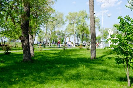 Russia Saratov region Engels may 9, 2019: Park in the summer of the track people walkのeditorial素材