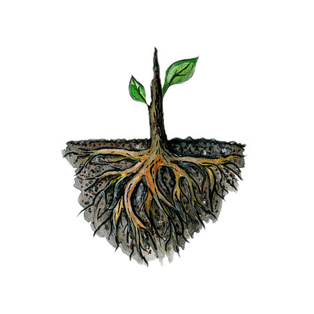 plant root in the ground on a white backgroundの写真素材