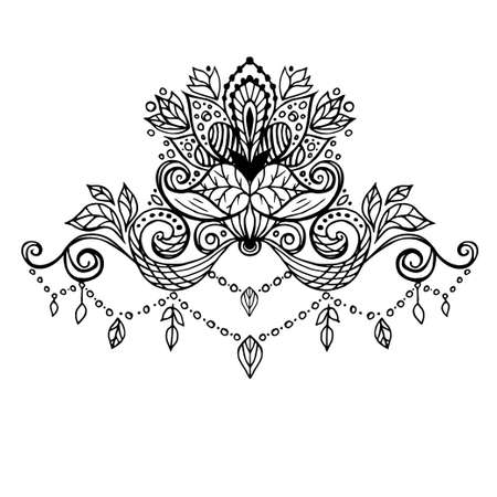 lotus flower tattoo with leaves and beadsのイラスト素材