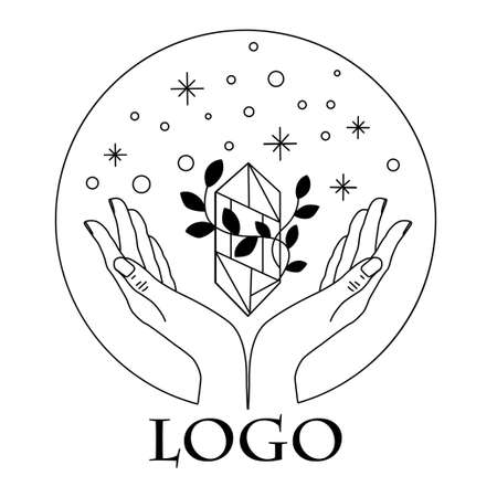 womens hands around a crystal with leavesのイラスト素材