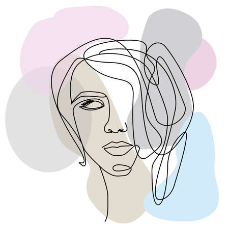 silhouette of a female face with one contourのイラスト素材