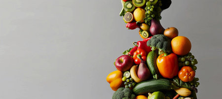 Fruits and vegetables forming a human body, healthy eating conceptの素材