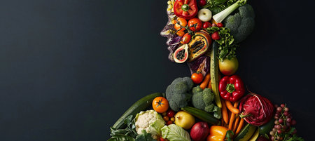 Fruits and vegetables forming a human body, healthy life conceptの素材