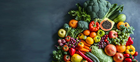 layout of fruits, vegetables and berries, healthy eating conceptの素材