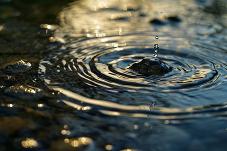 circles on the water, a drop fell on the water and circles appeared on the water, close-upの素材