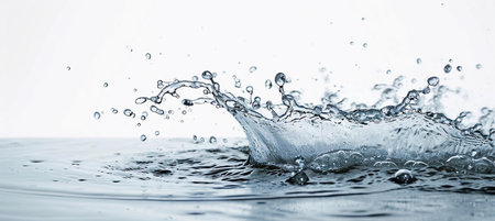 A splash of water with bubbles on a horizontal white background, negative spaceの素材