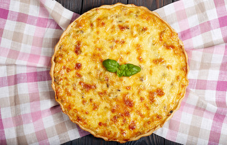 Quiche - delicious open meat pie with chicken, broccoli and cheeseの写真素材