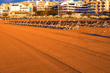 Beach chair with umbrella with blue sky on beautiful tropical beach,Relaxing time. Tenerifeの写真素材