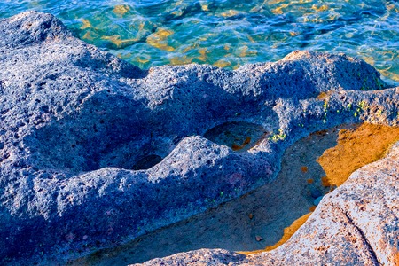 View of the Atlantic coast in Tenerife. Beach, volcanic stones, pebbles. Tenerifeの写真素材