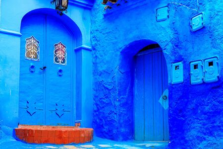 Chefchaouen, a city with blue painted houses. A city with narrow, beautiful, blue streets. Chefchaouen, Morocco, Africaの写真素材