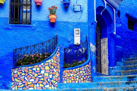 Chefchaouen, a city with blue painted houses. A city with narrow, beautiful, blue streets. Chefchaouen, Morocco, Africaの写真素材