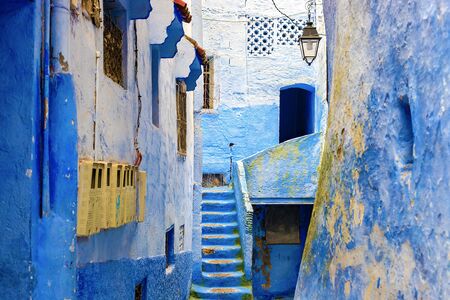 Chefchaouen, a city with blue painted houses. A city with narrow, beautiful, blue streets. Chefchaouen, Morocco, Africaの写真素材