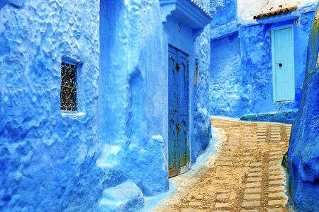 Chefchaouen, a city with blue painted houses. A city with narrow, beautiful, blue streets. Chefchaouen, Morocco, Africaの写真素材