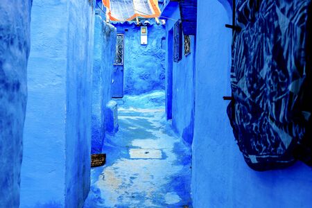 Chefchaouen, a city with blue painted houses. A city with narrow, beautiful, blue streets. Chefchaouen, Morocco, Africaの写真素材