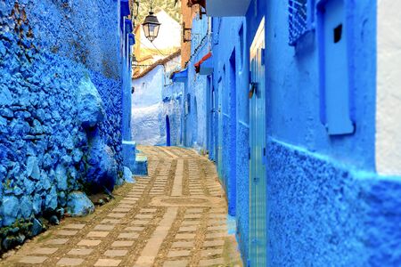 Chefchaouen, a city with blue painted houses. A city with narrow, beautiful, blue streets. Chefchaouen, Morocco, Africaの写真素材