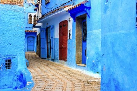 Chefchaouen, a city with blue painted houses. A city with narrow, beautiful, blue streets. Chefchaouen, Morocco, Africaの写真素材