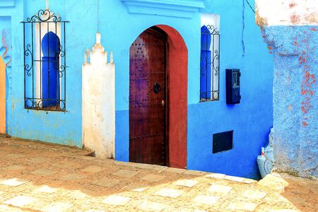 Chefchaouen, a city with blue painted houses. A city with narrow, beautiful, blue streets. Chefchaouen, Morocco, Africaの写真素材