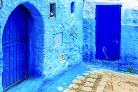 Chefchaouen, a city with blue painted houses. A city with narrow, beautiful, blue streets. Chefchaouen, Morocco, Africaの写真素材