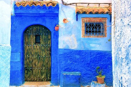 Chefchaouen, a city with blue painted houses. A city with narrow, beautiful, blue streets. Chefchaouen, Morocco, Africaの写真素材
