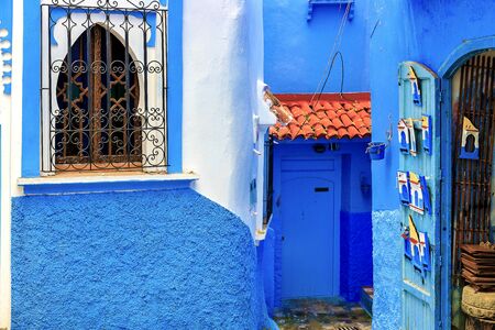Chefchaouen, a city with blue painted houses. A city with narrow, beautiful, blue streets. Chefchaouen, Morocco, Africaの写真素材