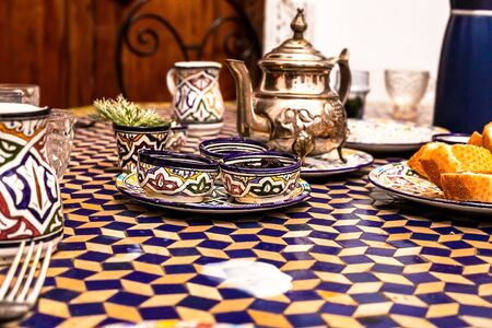 Typical, traditional Moroccan breakfast in a typical Maracan house. Tasty Moroccan style breakfast....