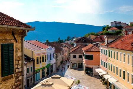 Incredible bright seascape. View from a high point of the city on the mountains and the sea. Herceg...
