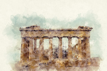 Parthenon against the background of the cloudy sky in the Acropolis. Athens, Greeceの写真素材