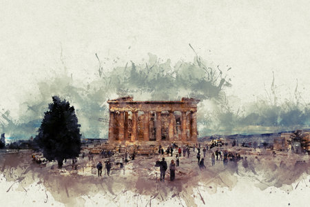 Parthenon against the background of the cloudy sky in the Acropolis. Athens, Greeceの写真素材