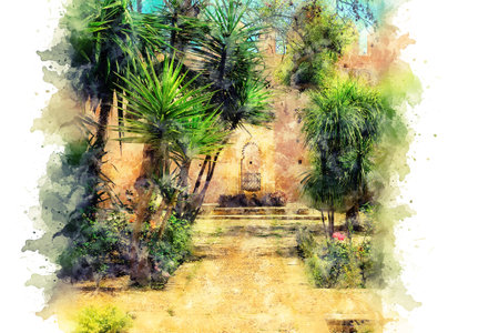View of the Andalusian Gardens in The Kasbah of the Udayas ancient fortress in Rabat in Moroccoの写真素材
