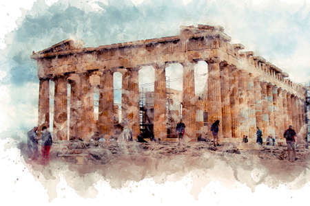 Parthenon against the background of the cloudy sky in the Acropolis. Athens, Greeceの写真素材