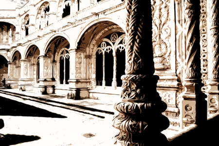 Image of arch of arches inside the building, sunny afternoon, Lisbon, Portugal