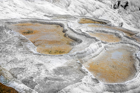 View of dry traventines in Pamukkale on a sunny summer day. Turkeyの写真素材