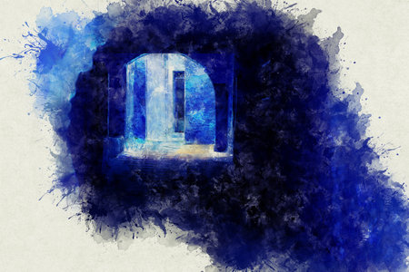 Chefchaouen, a city with blue painted houses. A city with narrow, beautiful, blue streets.の写真素材