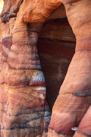 Close-up view of the sandstone rocks during the day in the Siq Gorge, Petra, Jordanの写真素材
