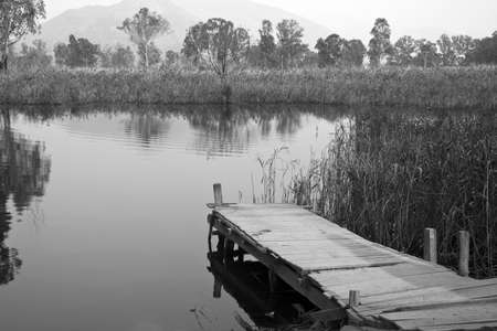 Lake in Nam Sang Wai, Hong Kong, in gray color.の写真素材