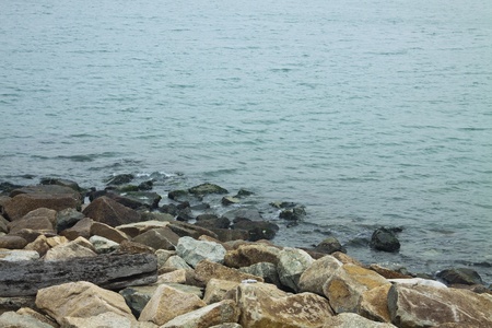 Rocky beach in Sunny Bay, Hong Kong.の写真素材