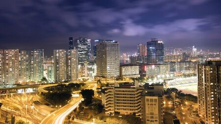 Modern Building in Hong Kong, in night time.の写真素材