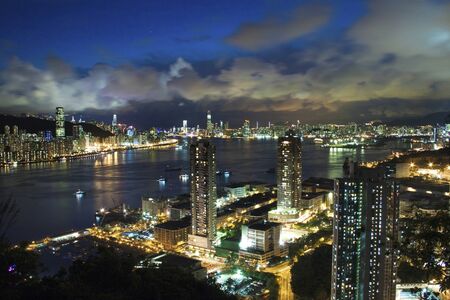 Modern Building in Hong Kong, in night time.の写真素材