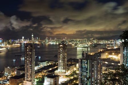 Modern Building in Hong Kong, in night time.の写真素材