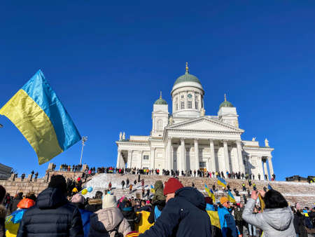 Helsinki, Finland - 02.26.2022: Demonstration against the war in Ukraineのeditorial素材