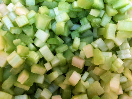 Crumbled raw rhubard, close viewの写真素材