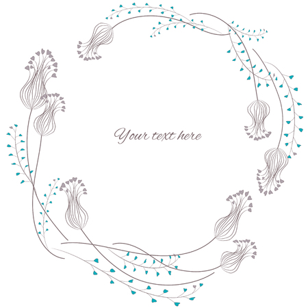 Flower wreath, Frame, Border Floral Background. Grass, Wildflowers Vector illustration.のイラスト素材